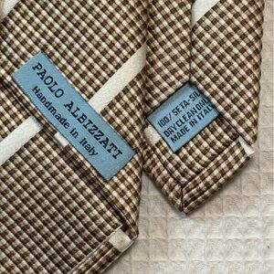 Paolo Albizzati Handmade Italy Brown Plaid Silk Tie 7 fold.